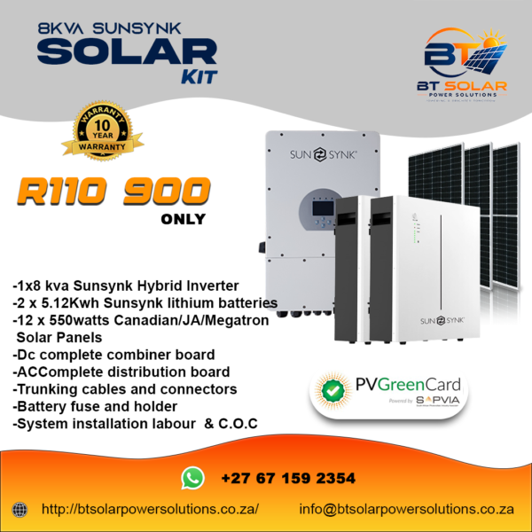 8 kva Sunsynk Solar system