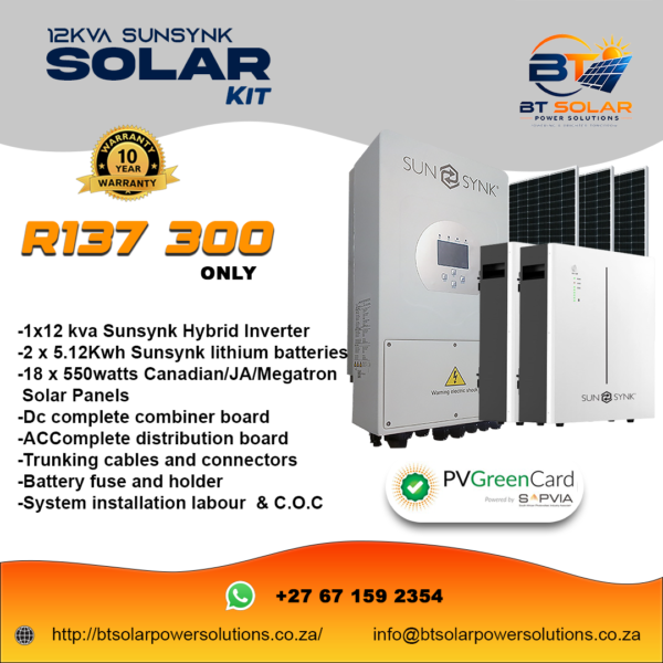 30 12 kva Sunsynk Solar system