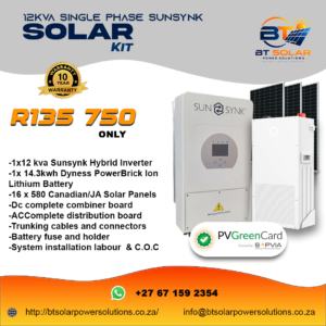 12 kva single phase Sunsynk Solar system